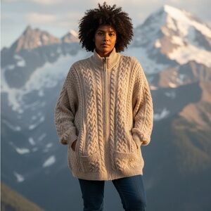 Shannon Irish woolen mills 100% Wool Cable Knit Full Zip Sweater Cardigan 3XL